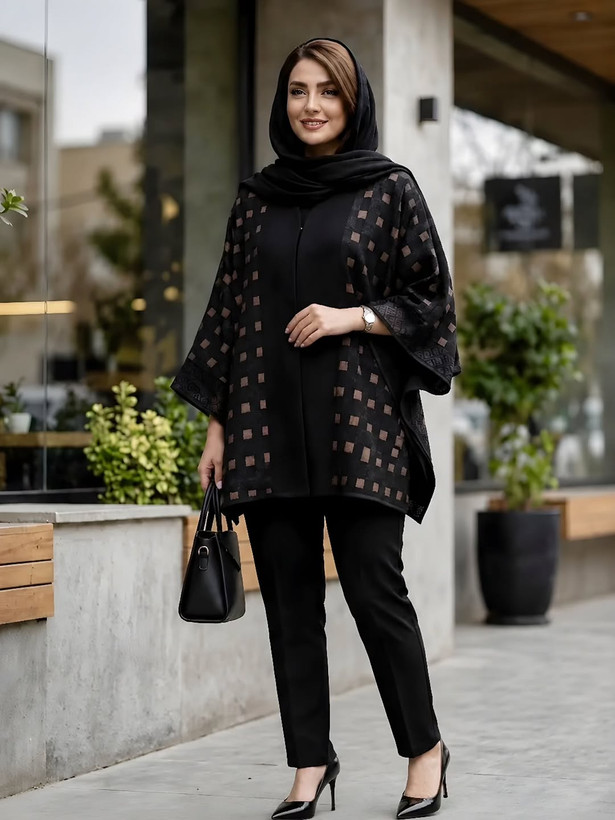 پانچ مجلل کد ۰۴۱۴/ پارچه ترکیب شانتون و ژاکارد باکیفیت/ سایز فری 38 تا 56 کیفیت تضمینی