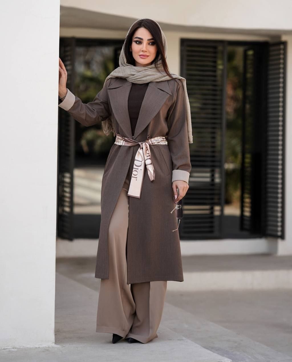 کت یقه انگلیسی بلند کمربنددار میراندا لنین شانتون /مناسب ۴۶ تا ۵۲ کیفیت تضمینی