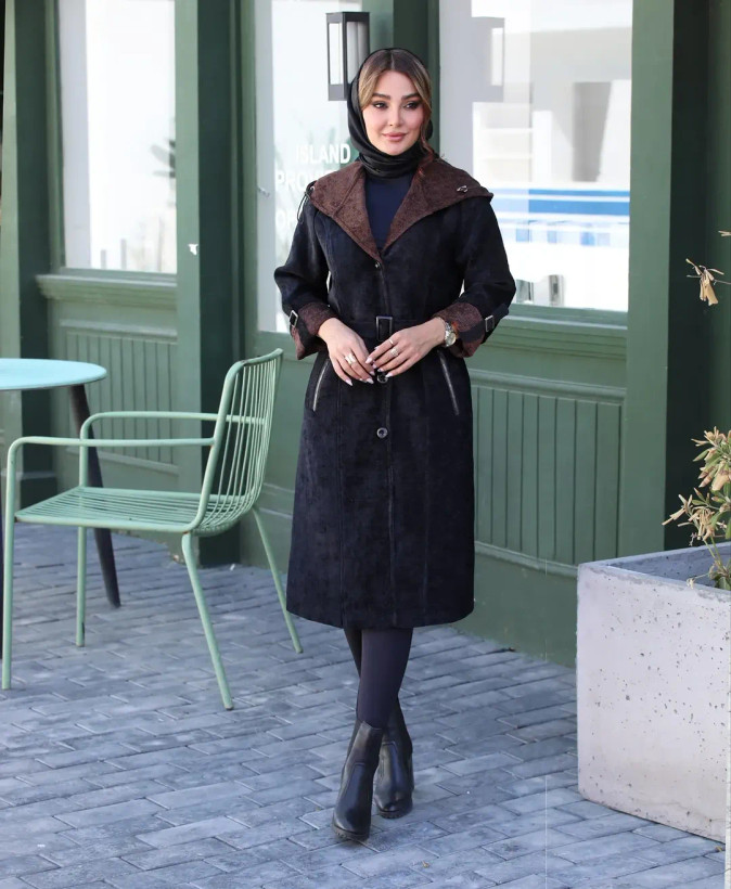 پالتو بارونی کلاه دار مدل سوژین / پارچه مخمل دالاس / مناسب ۴۲تا ۵۰ کیفیت تضمینی