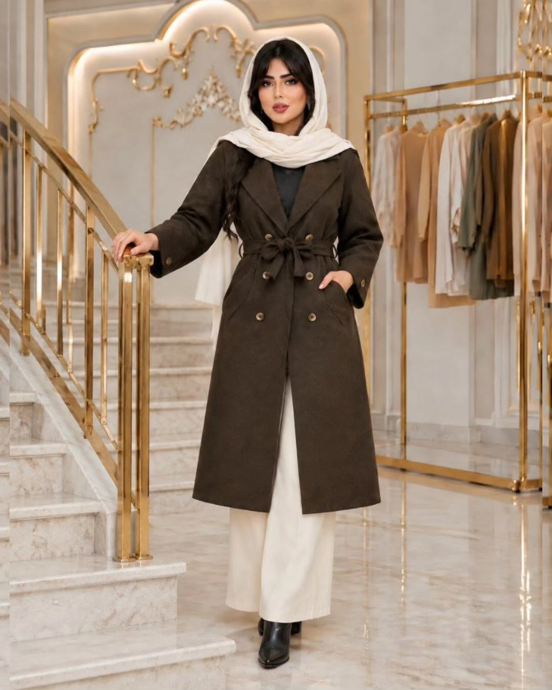 مانتو بلند پاییزی مدل سلین / جنس مخمل کبریتی ریز/ مناسب ۳۸ تا ۴۸ / کیفیت عالی